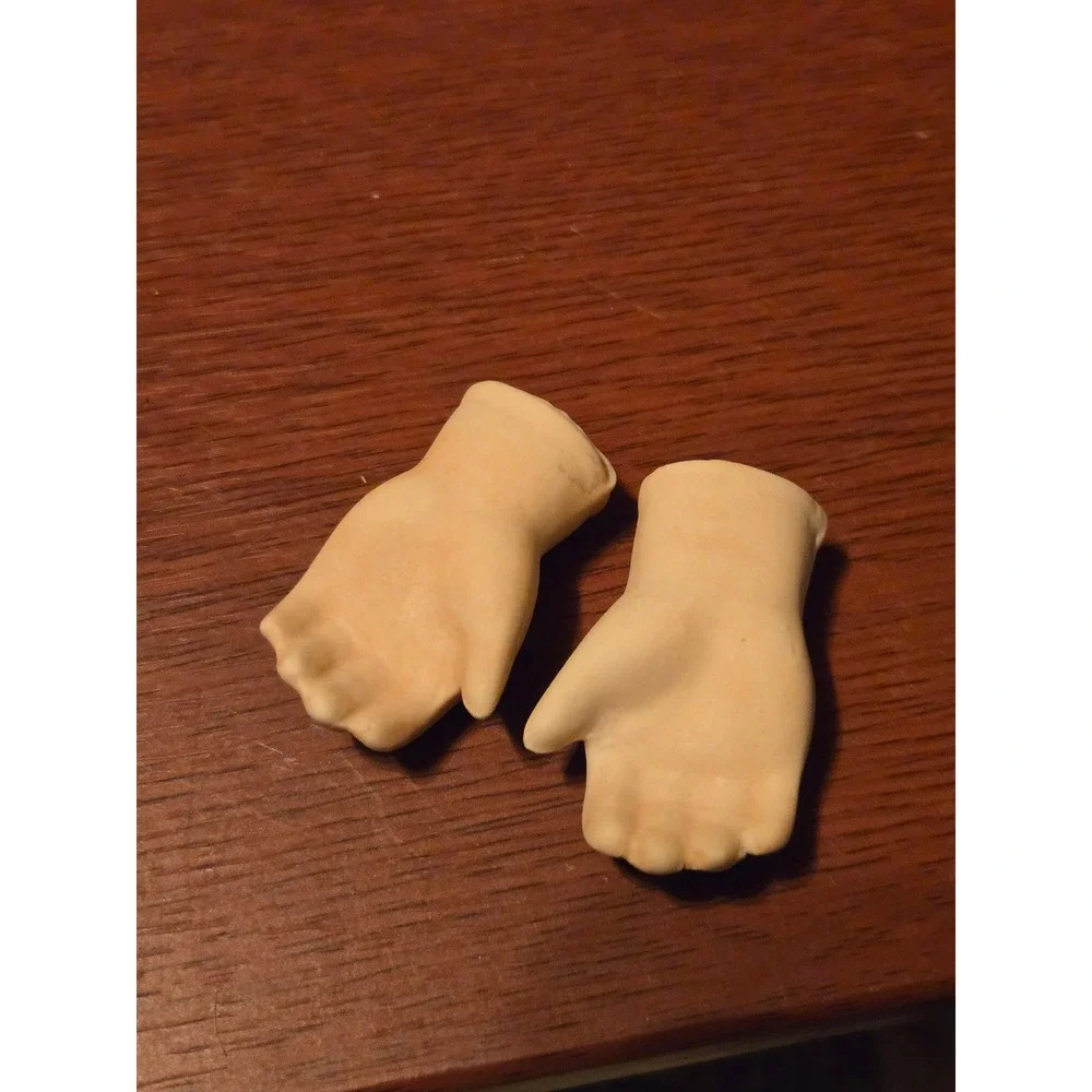 Vintage Bisque Porcelain‎ Doll Hands Replacement Hand Painted Daisy Flower Pair